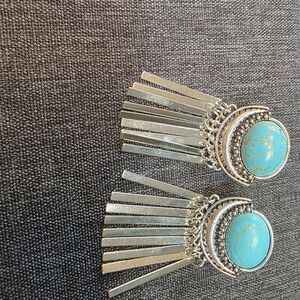 Silver and Turquoise Fringe Earrings